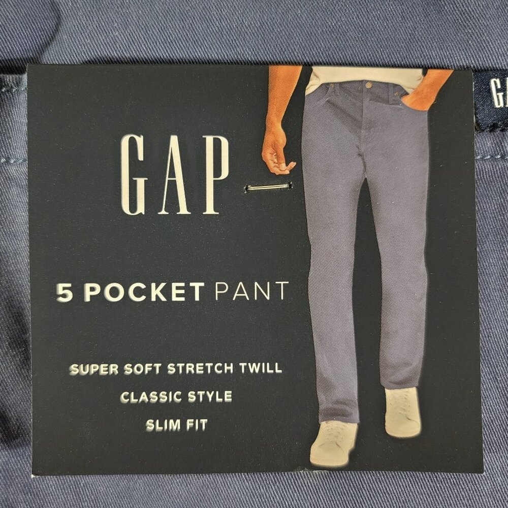NWT Gap Men's 40 x 32 Super Soft Stretch Twill 5 Pocket Pants Slim Fit Blue $79